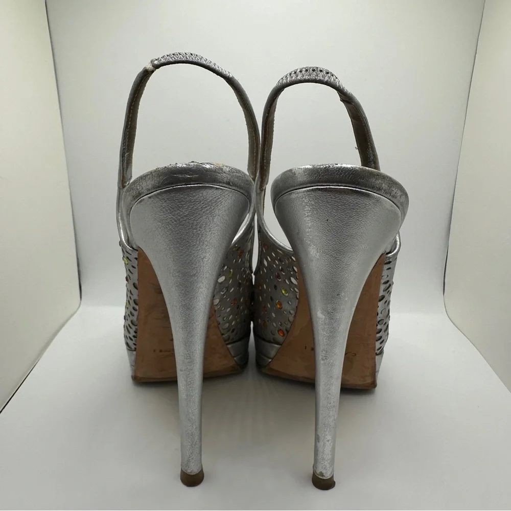 Casadei Women’s Slingback Heels‎ Womens Sandal Silver Multi Strass Size 8